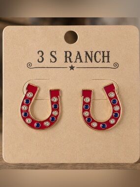 🤠⭐ 3 S Ranch Patriotic Horseshoe Earrings – NWT ⭐🤠